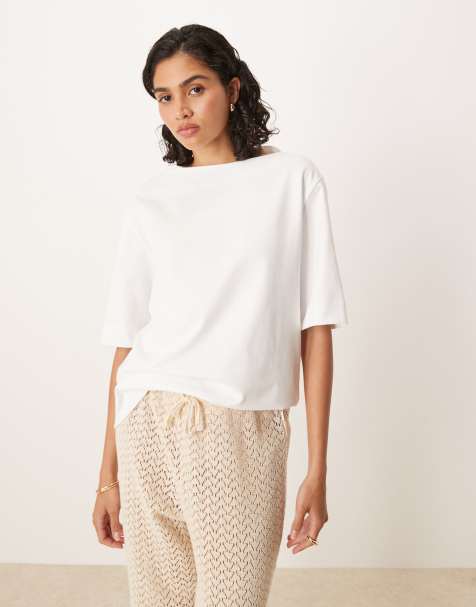 ASOS DESIGN – Biały T-shirt oversize z dekoltem w łódkę - view 1