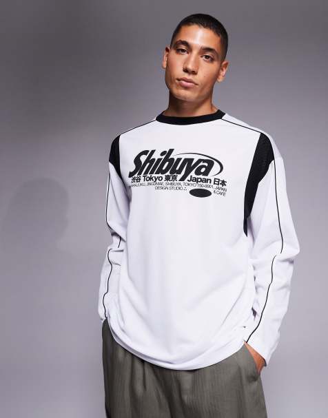 ASOS DESIGN – Biały T-shirt oversize z długimi rękawami i grafiką z motywem miasta i panelowymi wstawkami - view 1