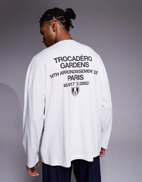 ASOS DESIGN – Biały T-shirt oversize z długimi rękawami i grafiką z motywem miasta - view 1