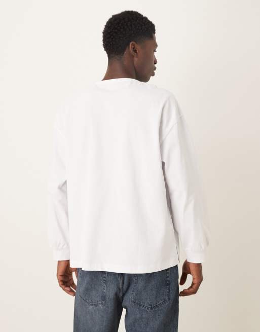 ASOS DESIGN – Biały T-shirt oversize z długimi rękawami i haftem, 3 z 5