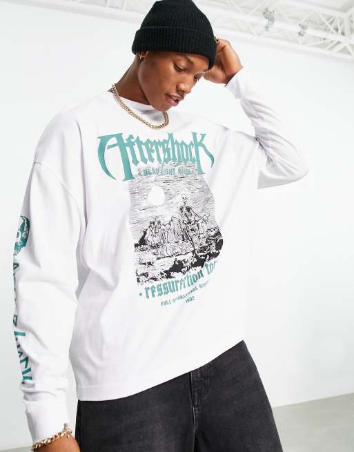 ASOS DESIGN – Biały T-shirt oversize z długimi rękawami i zielonym nadrukiem na piersi i plecach