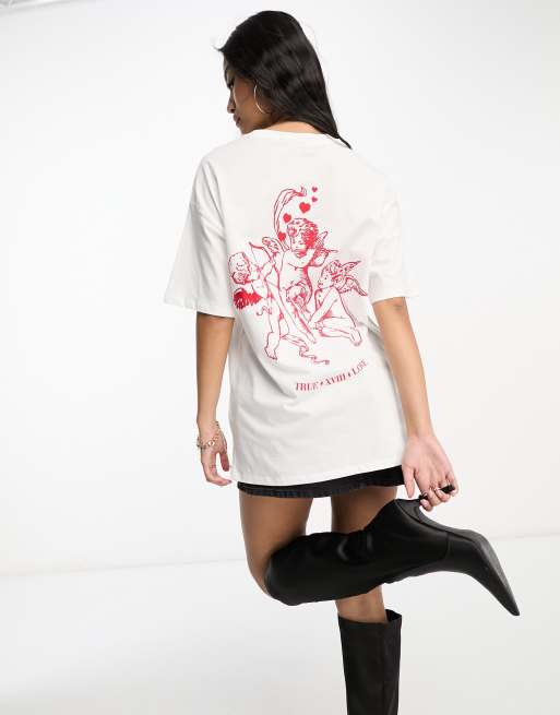 ASOS DESIGN – Biały T-shirt oversize z grafiką cherubinów i napisem „Sweet Nothings”