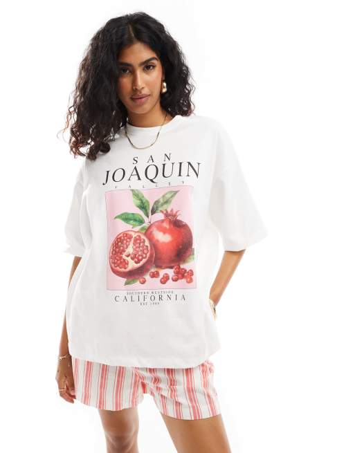 ASOS DESIGN – Biały T-shirt oversize z grafiką i napisem „San Jaoquin”