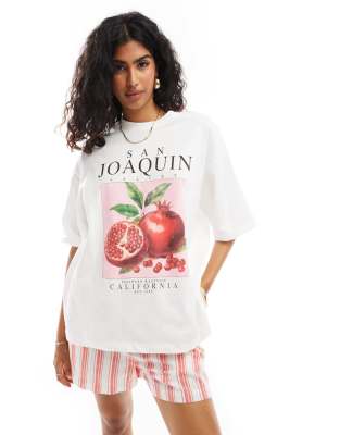 ASOS DESIGN – Biały T-shirt oversize z grafiką i napisem „San Jaoquin”