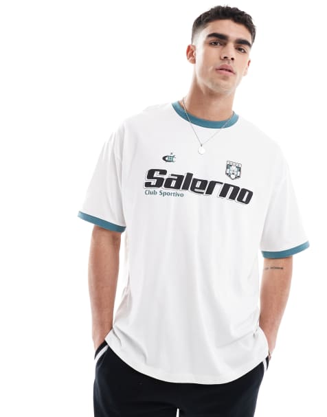 ASOS DESIGN oversized t-shirt with sports graphic and contrast trim in white