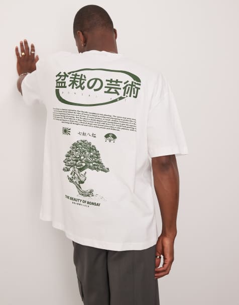 ASOS DESIGN oversized t-shirt with bonsai graphic in white 