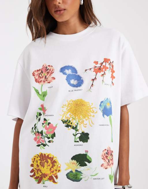 ASOS DESIGN – Biały T-shirt oversize z grafiką z kwiatami, 4 z 4