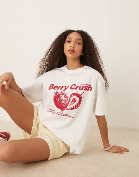 ASOS DESIGN – Biały T-shirt oversize z grafiką z napisem Berry Crush - view 1