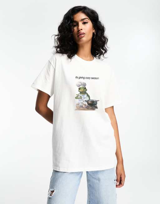 ASOS DESIGN – Biały T-shirt oversize z grafiką z napisem 