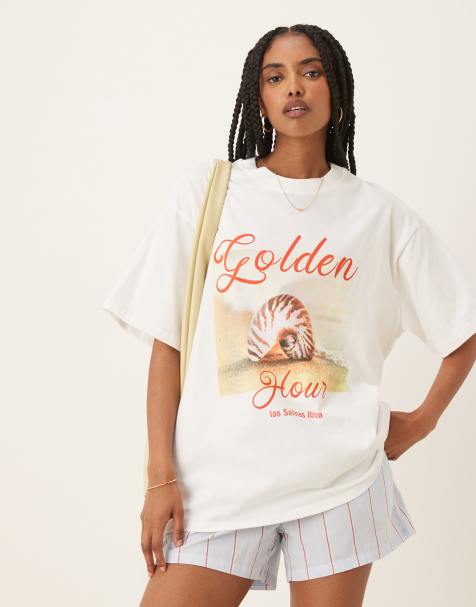 ASOS DESIGN – Biały T-shirt oversize z grafiką z napisem „Golden Hour” - view 1