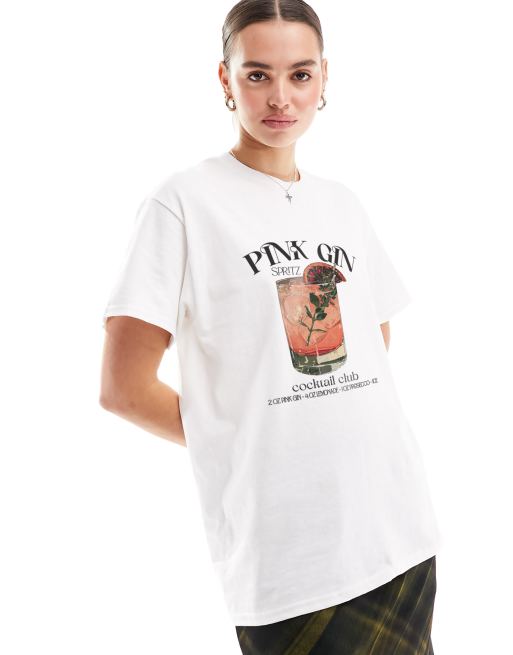 ASOS DESIGN – Biały T-shirt oversize z grafiką z napisem Pink Gin