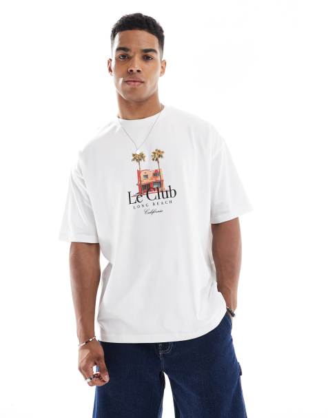 ASOS DESIGN oversized t-shirt with palm tree graphic in white