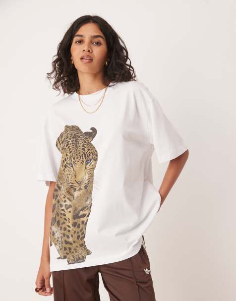 ASOS DESIGN – Biały T-shirt oversize z grafiką z panterą - view 1