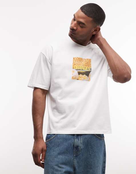 ASOS DESIGN – Biały T-shirt oversize z grafiką z pomarańczą - view 1