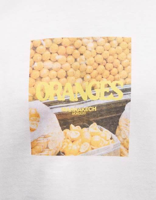 ASOS DESIGN – Biały T-shirt oversize z grafiką z pomarańczą, 3 z 5