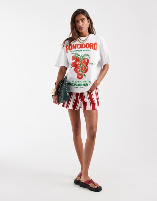 ASOS DESIGN – Biały T-shirt oversize z grafiką z pomidorami, 3 z 4