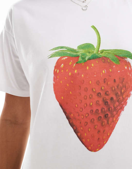 ASOS DESIGN – Biały T-shirt oversize z grafiką z truskawką, 4 z 4