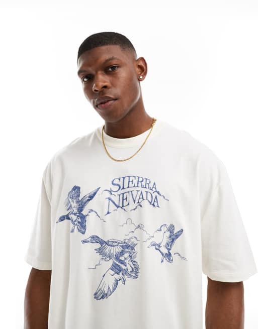 ASOS DESIGN – Biały T-shirt oversize z haftowanym wzorem i napisem „Nevada” 
