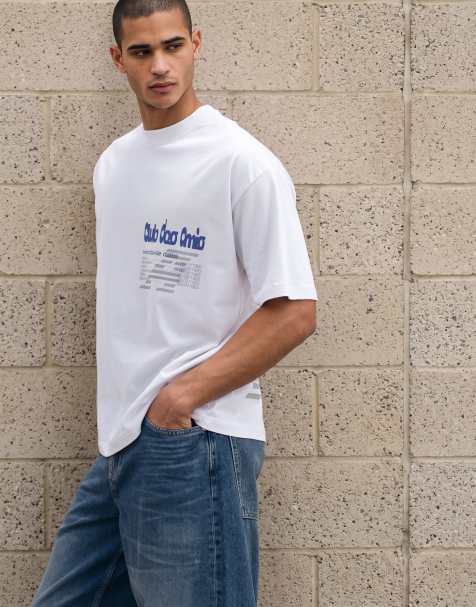 ASOS DESIGN – Biały T-shirt oversize z klubowym nadrukiem - view 1