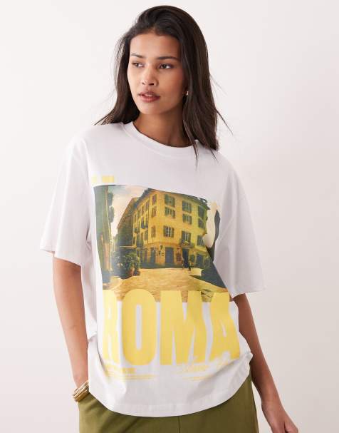 ASOS DESIGN – Biały T-shirt oversize z krótkimi rękawami, grafiką i napisem Roma - view 1