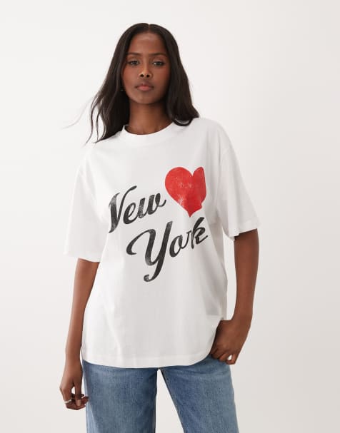 ASOS DESIGN – Biały T-shirt oversize z krótkimi rękawami i napisem „New York” - view 1