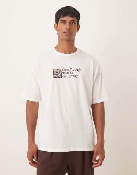 ASOS DESIGN oversized t-shirt with text embroidery in white