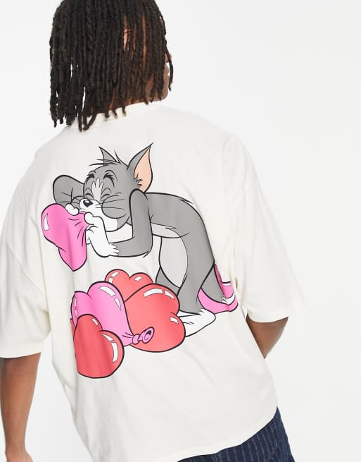 ASOS DESIGN – Biały T-shirt oversize z motywem kreskówki Tom i Jerry
