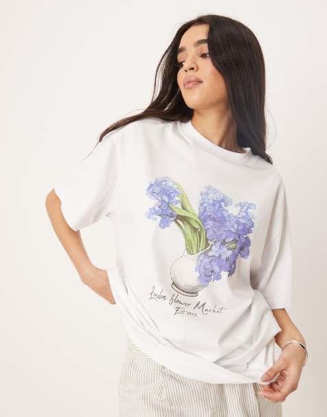 ASOS DESIGN – Biały T-shirt oversize z motywem kwiatów i napisem „London Flower Market” - view 1