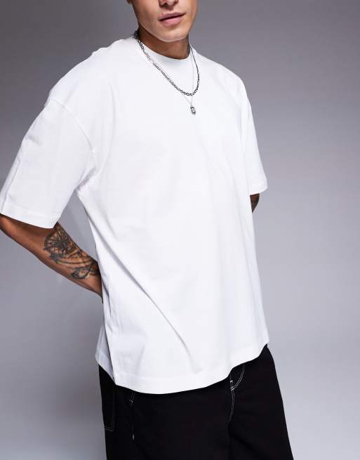 ASOS DESIGN – Biały T-shirt oversize z nadrukiem czaszki na plecach, 3 z 4