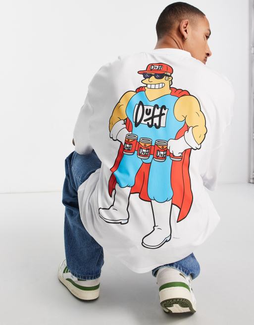 ASOS DESIGN – Biały T-shirt oversize z nadrukiem Duffmana z Simpsonów