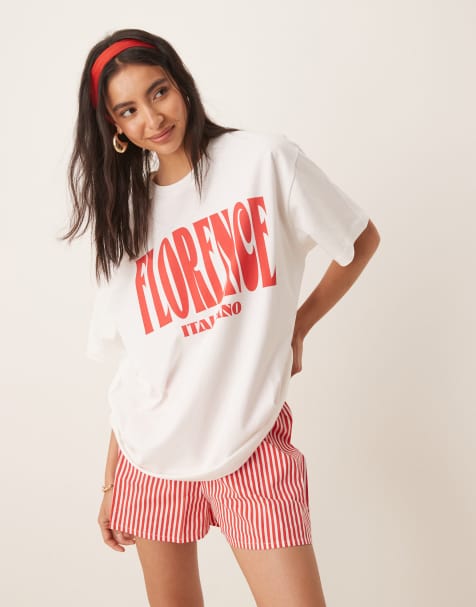 ASOS DESIGN oversized t-shirt with florence graphic in white