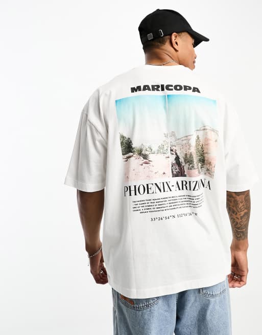 ASOS DESIGN – Biały T-shirt oversize z nadrukiem i napisem „Arizona”