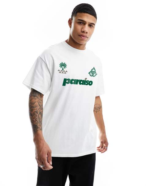 ASOS DESIGN – Biały T-shirt oversize z nadrukiem i napisem „Paraiso” z przodu - view 1