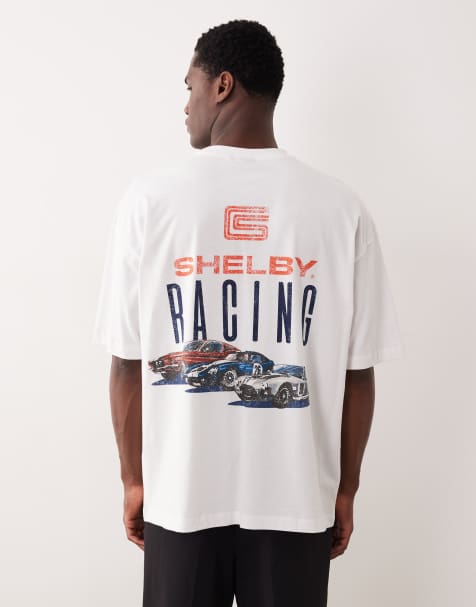 ASOS DESIGN – Biały T-shirt oversize z nadrukiem i napisem „Shelby Racing” na plecach - view 1