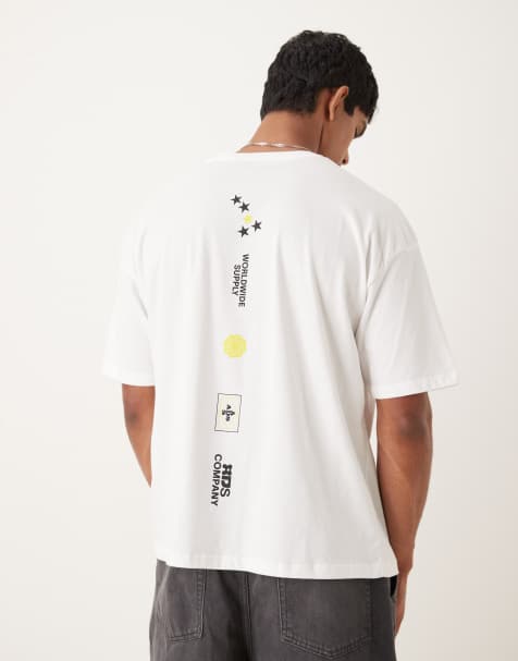 ASOS DESIGN – Biały T-shirt oversize z nadrukiem na kręgosłupie - view 1
