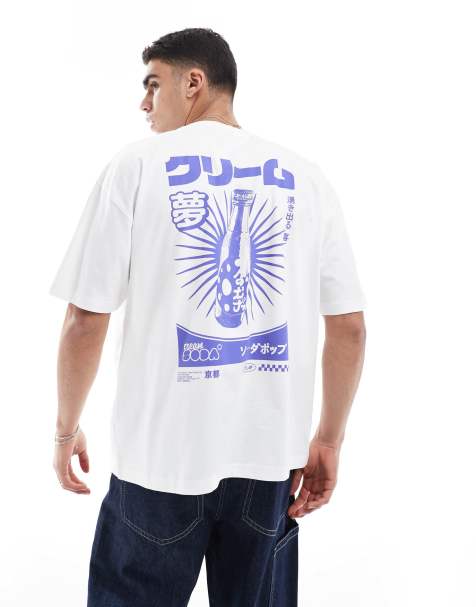 ASOS DESIGN oversized t-shirt with drinks graphic in white