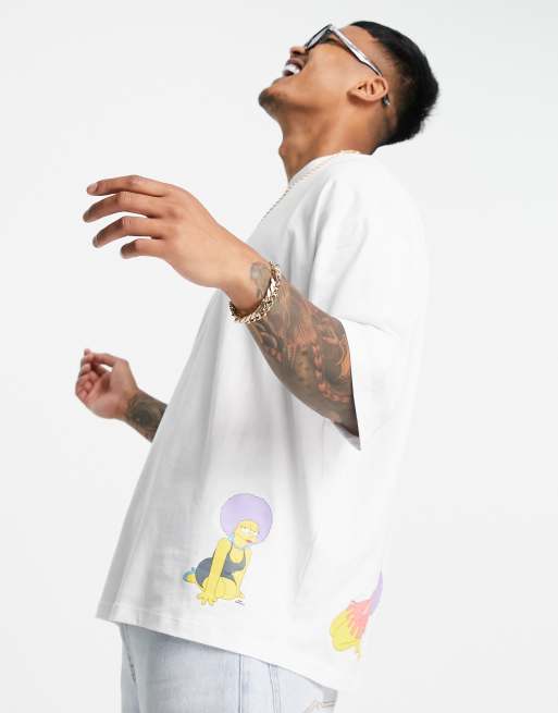ASOS DESIGN – Biały T-shirt oversize z nadrukiem postaci Patty i Selmy z Simpsonów