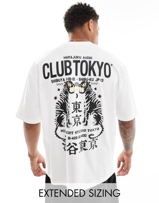 ASOS DESIGN – Biały T-shirt oversize z nadrukiem z napisem „Tokyo” na plecach
