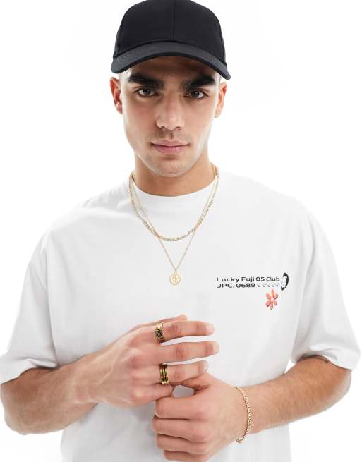 ASOS DESIGN – Biały T-shirt oversize z napisem na piersi