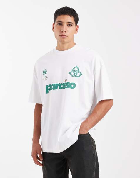 ASOS DESIGN – Biały T-shirt oversize z piłkarskim nadrukiem z przodu - view 1