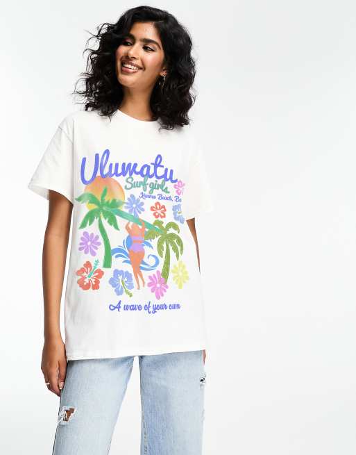ASOS DESIGN – Biały T-shirt oversize z surfingowa grafiką