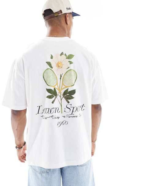 ASOS DESIGN oversized t-shirt with tennis graphic in white