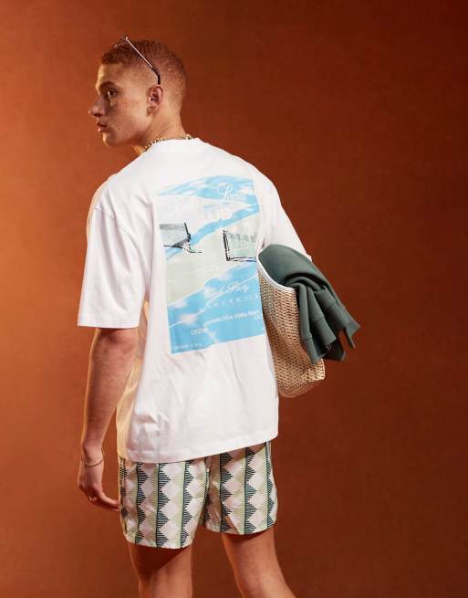 ASOS DESIGN – Biały T-shirt oversize z tenisowym nadrukiem na plecach