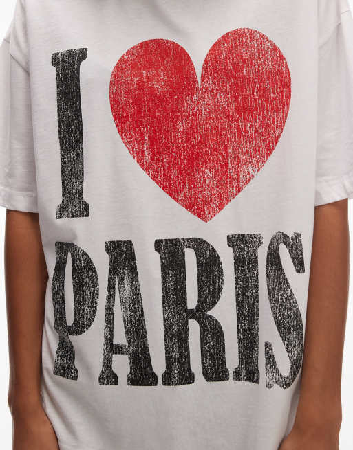 ASOS DESIGN – Biały T-shirt oversize ze spraną grafiką „I love Paris”, 3 z 4