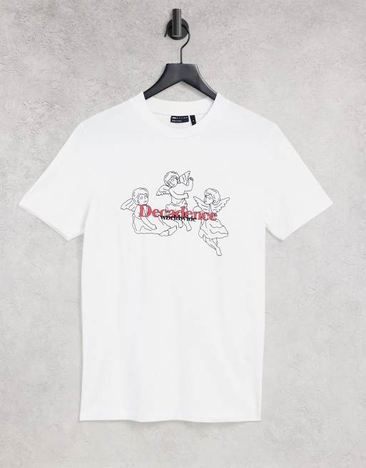 ASOS DESIGN – Biały T-shirt podkreślający sylwetkę, z nadrukiem w cherubiny