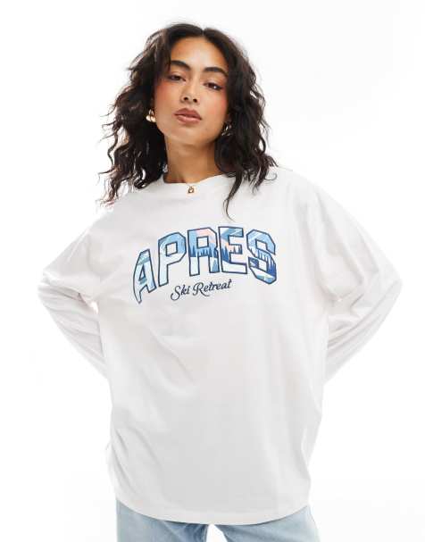 ASOS DESIGN – Biały T-shirt skater z długim rękawem i nadrukiem z napisem „Apres” - view 1