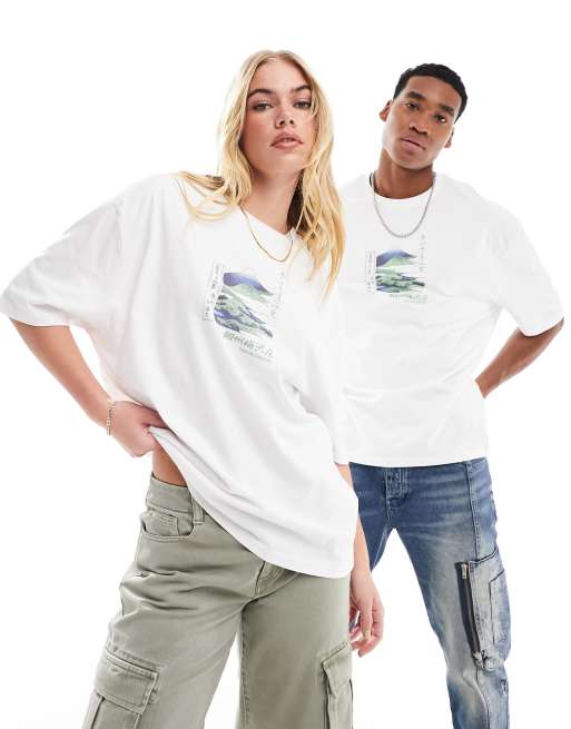 ASOS DESIGN – Biały T-shirt unisex o fasonie oversize z licencjonowana grafiką Musee D'art