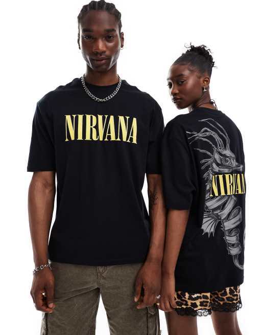 ASOS DESIGN – Biały T-shirt unisex o fasonie oversize z licencjonowaną grafiką Nirvana z konikiem morskim