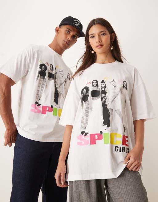 ASOS DESIGN – Biały T-shirt unisex o fasonie oversize z licencjonowaną grafiką The Spice Girls