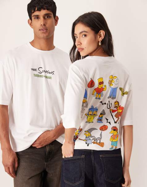 ASOS DESIGN – Biały T-shirt unisex o kroju oversize z halloweenowym nadrukiem z serialu „Simpsonowie” - view 1